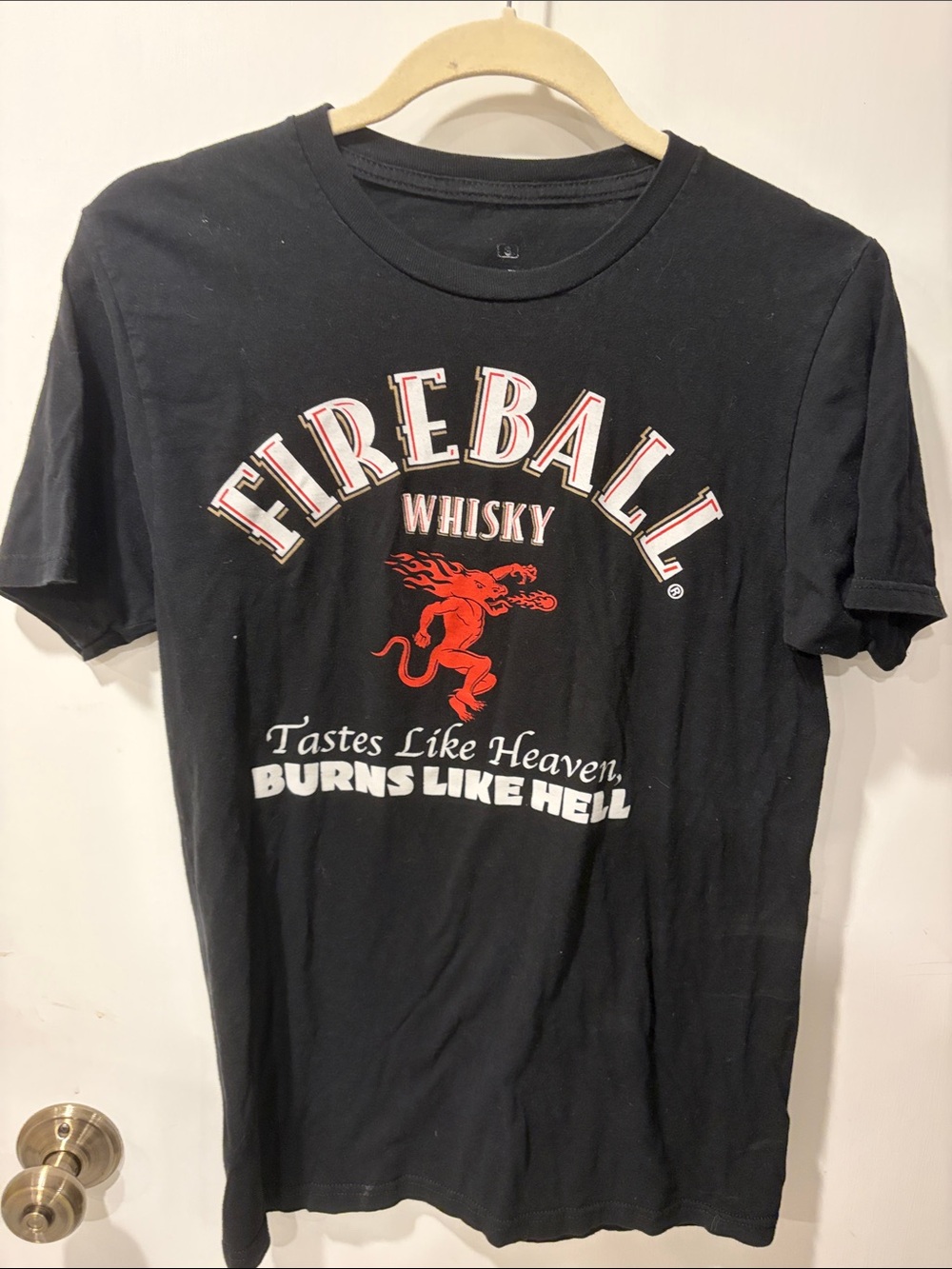 Fireball Whisky Short Sleeve T-shirt Black With Red Speckles Size S